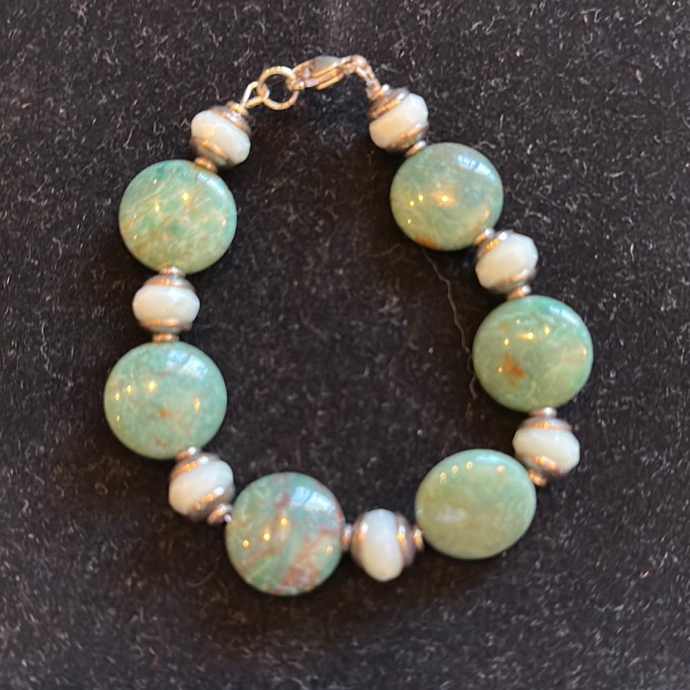 One of a kind Sterling 925 Green Stone Beaded Bracelet